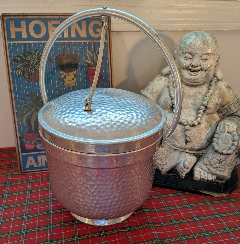 MCM Italian Silver Hammered Aluminum Ice Bucket 1950's